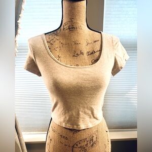 AMBIANCE beige crop top tshirt, Small, great condition